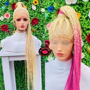 Ponytail Braided Wigs On 360 Closure Colors 613, 613/pink